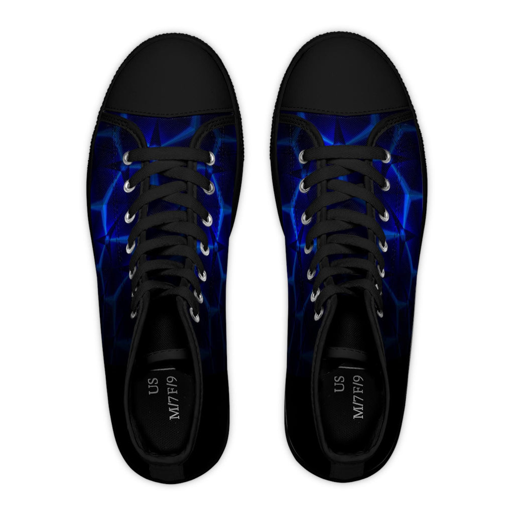 Blue Hexagon Circuit Women's High Top Sneakers | Geometric Pattern Athletic Shoes