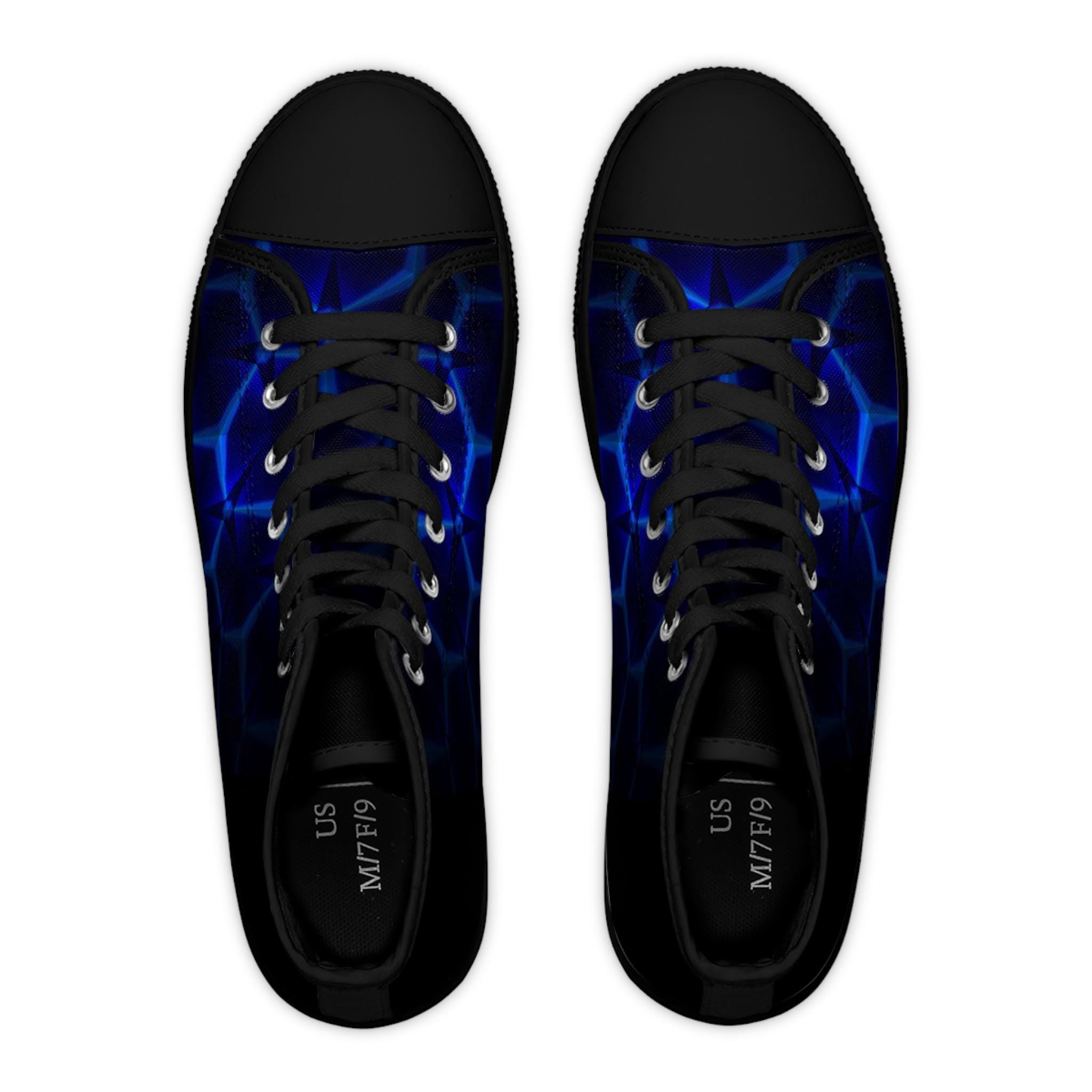 Blue Hexagon Circuit Women's High Top Sneakers | Geometric Pattern Athletic Shoes