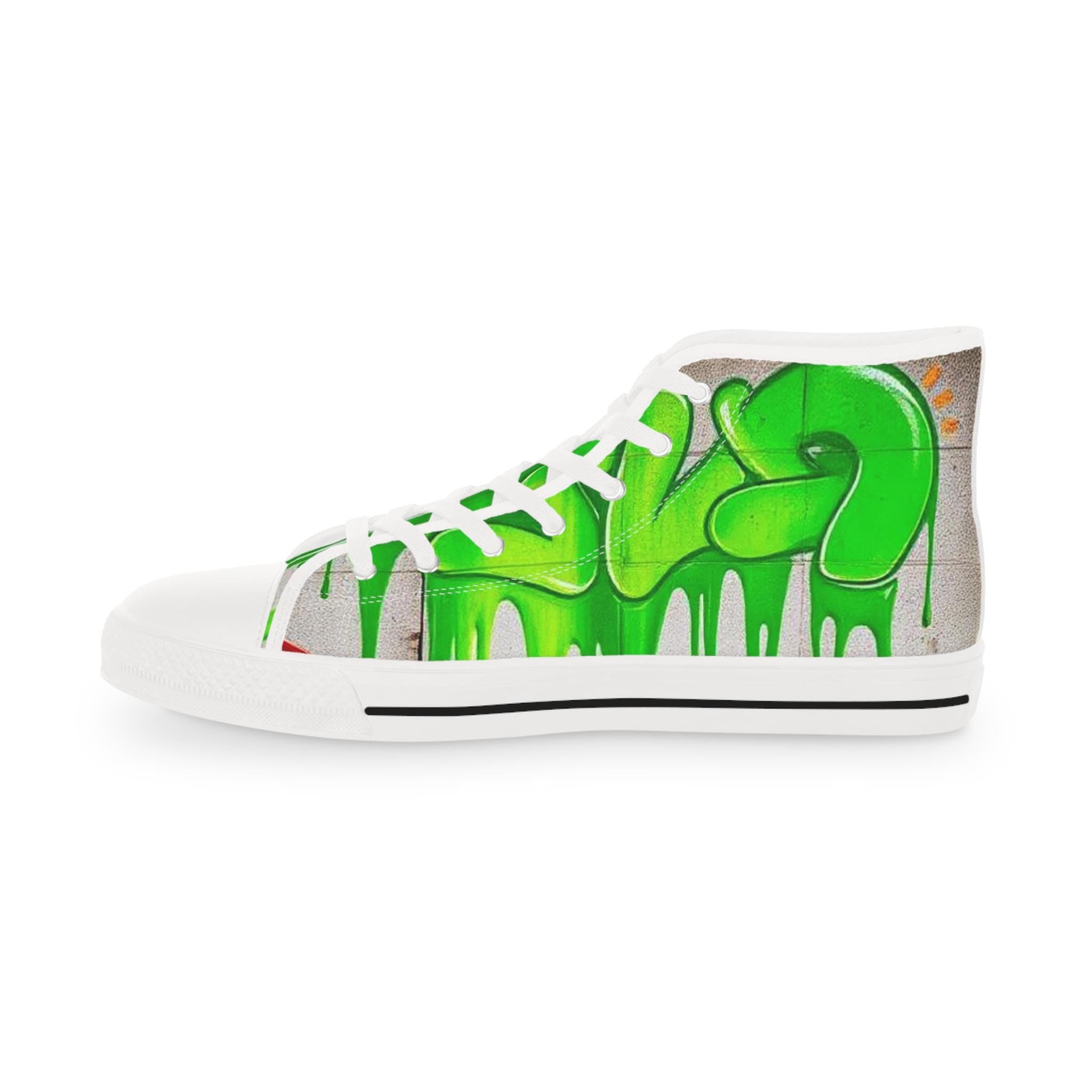 Green Paint Drip High Top Sneakers | Street Art Skate Shoes