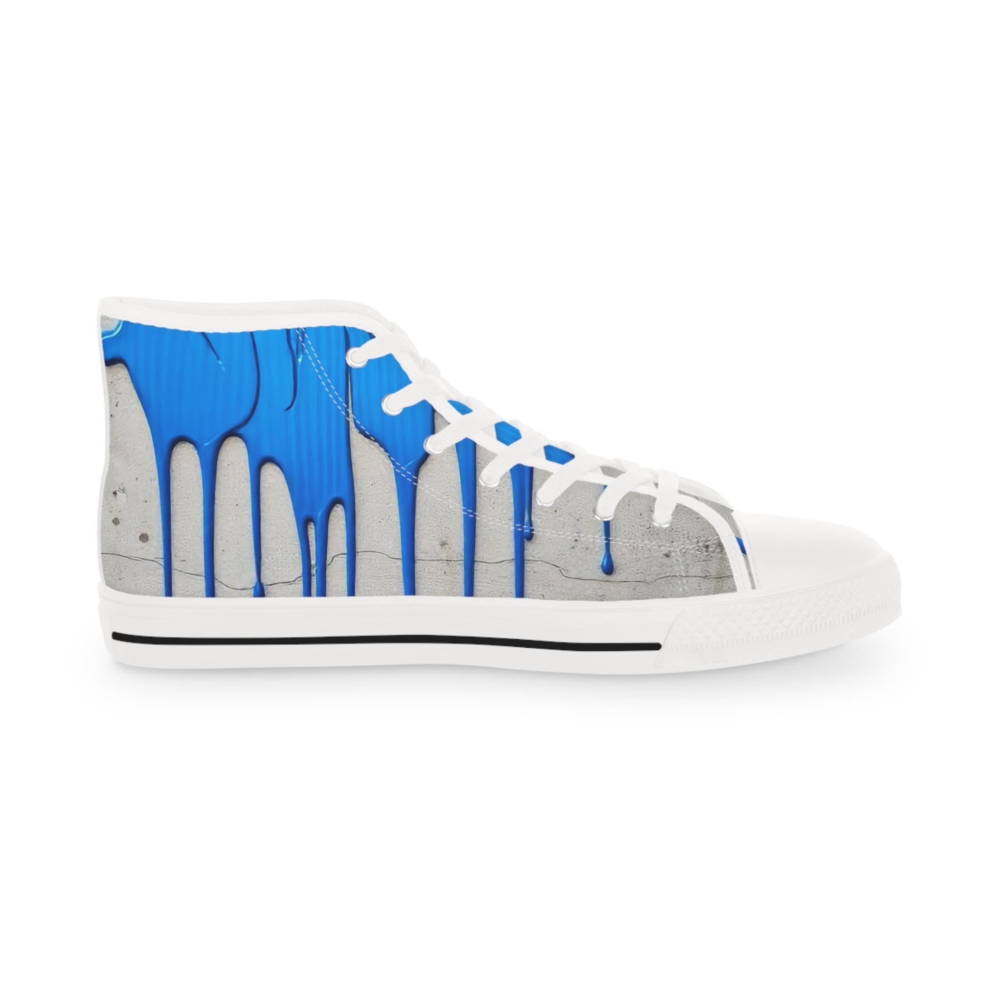 Blue Paint Drip High Top Sneakers | Abstract Streetwear Canvas Shoes