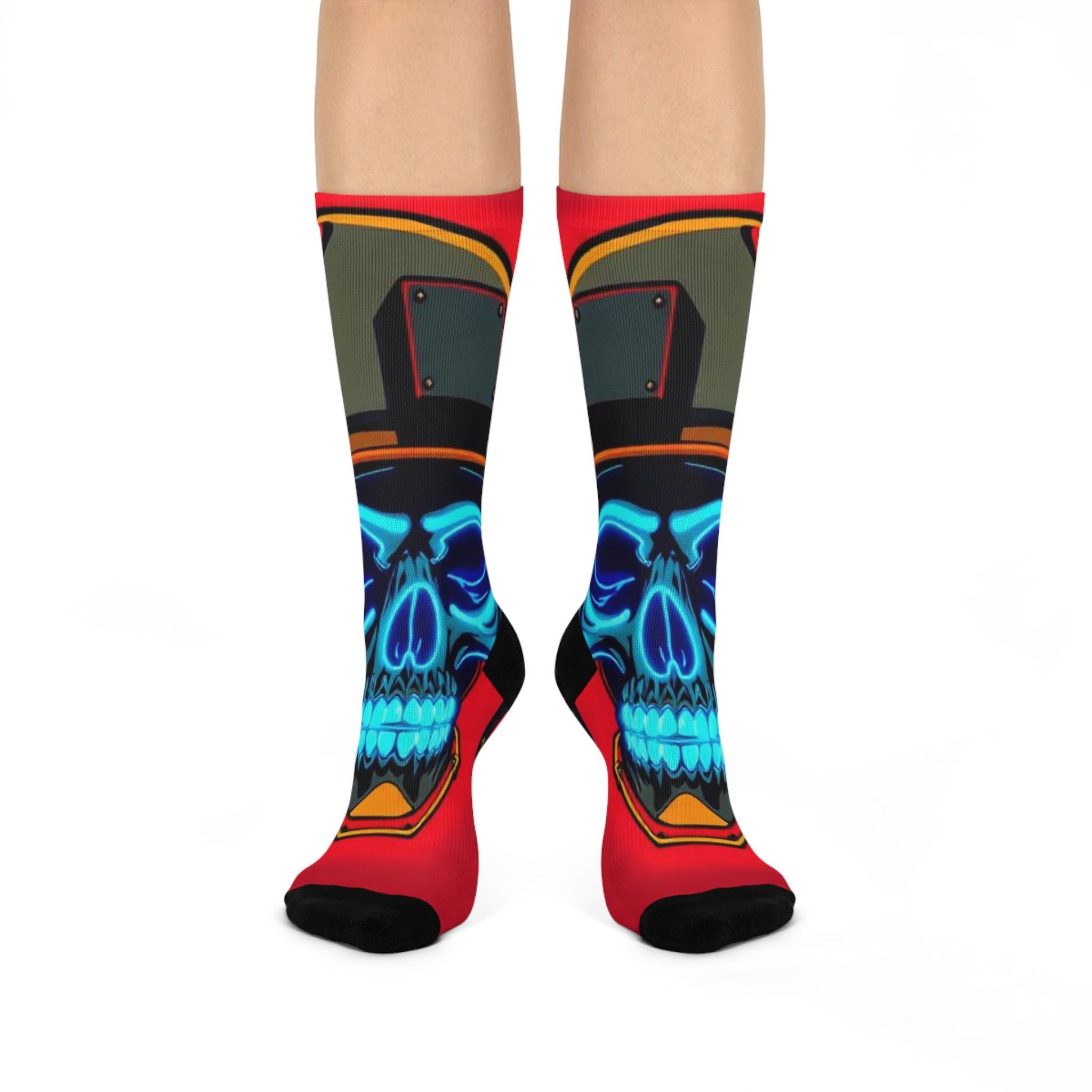 Neon Skull Crew Socks | Cushioned Biker Helmet Design