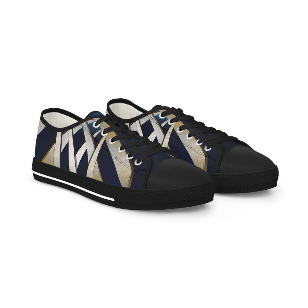 Geometric Striped Canvas Sneakers | Navy Blue Low Tops