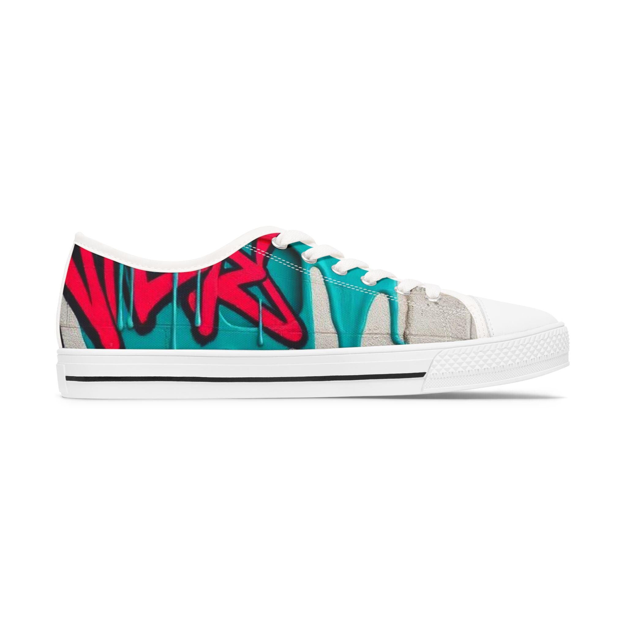 Teal Pink Street Graffiti Women's Low Top Sneakers | Street Art Canvas Shoes