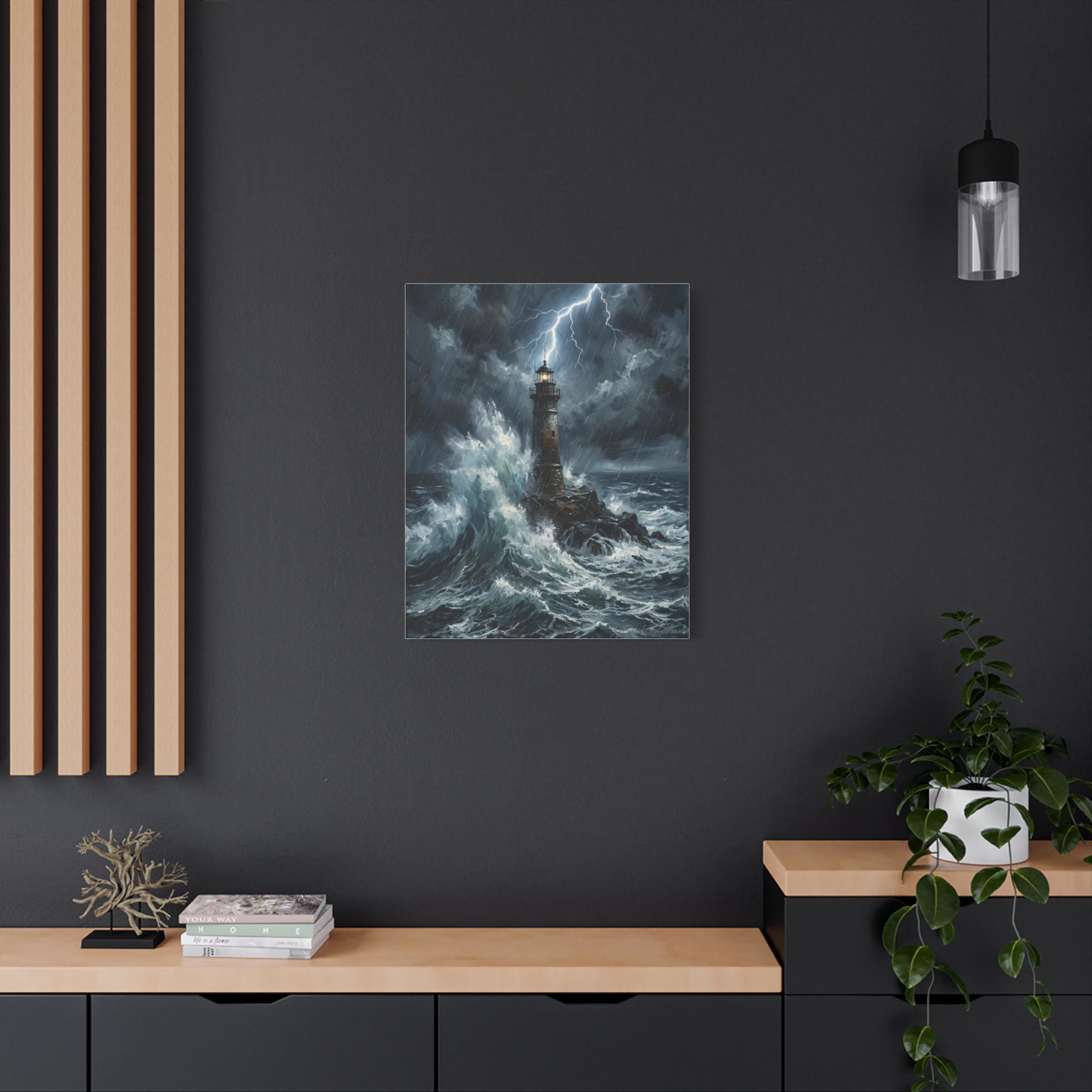 Stormy Lighthouse Canvas Painting | Matte Stretched Wall Art