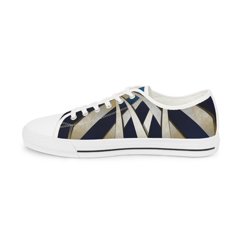 Geometric Striped Canvas Sneakers | Navy Blue Low Tops