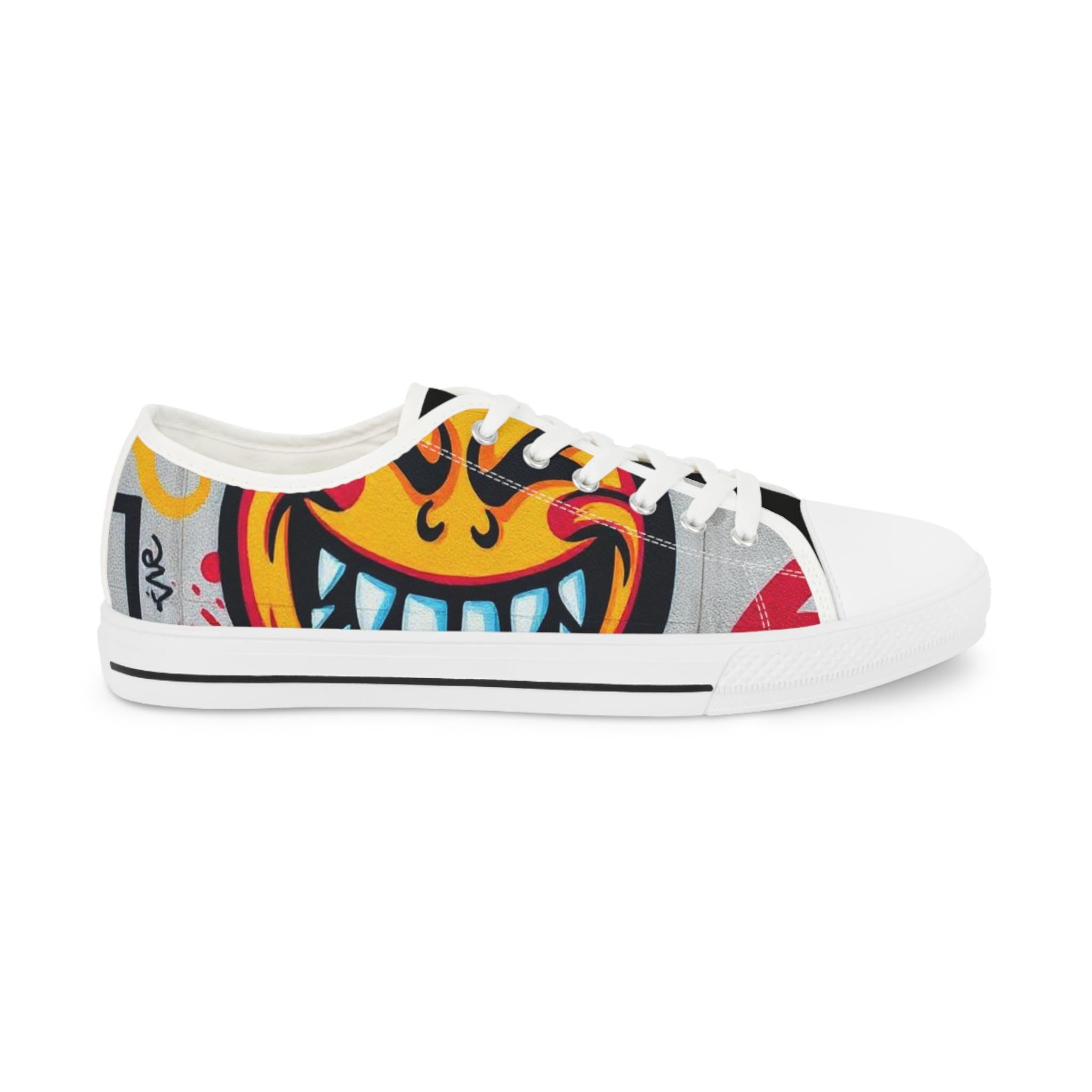 Evil Smile Graffiti Emoji Face Men's Low Top Sneakers | Bold Streetwear Illustration