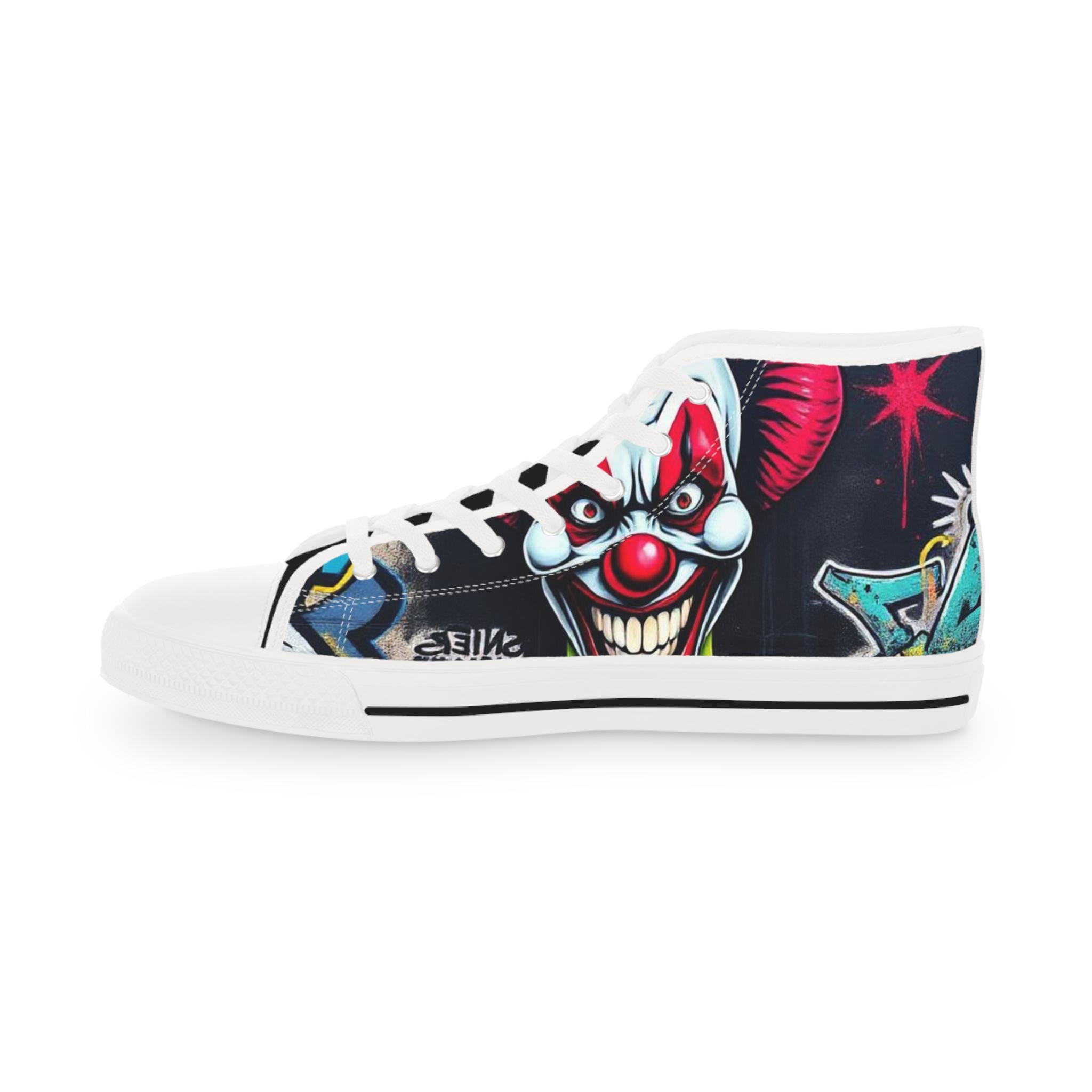 Creepy Clown Graffiti Face High Top Sneakers | Horror Skate Shoe