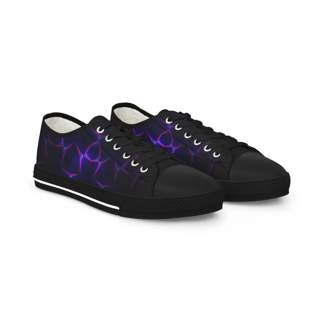 Neon Plasma Pattern Men's Low Top Sneakers | Electric Purple Grid