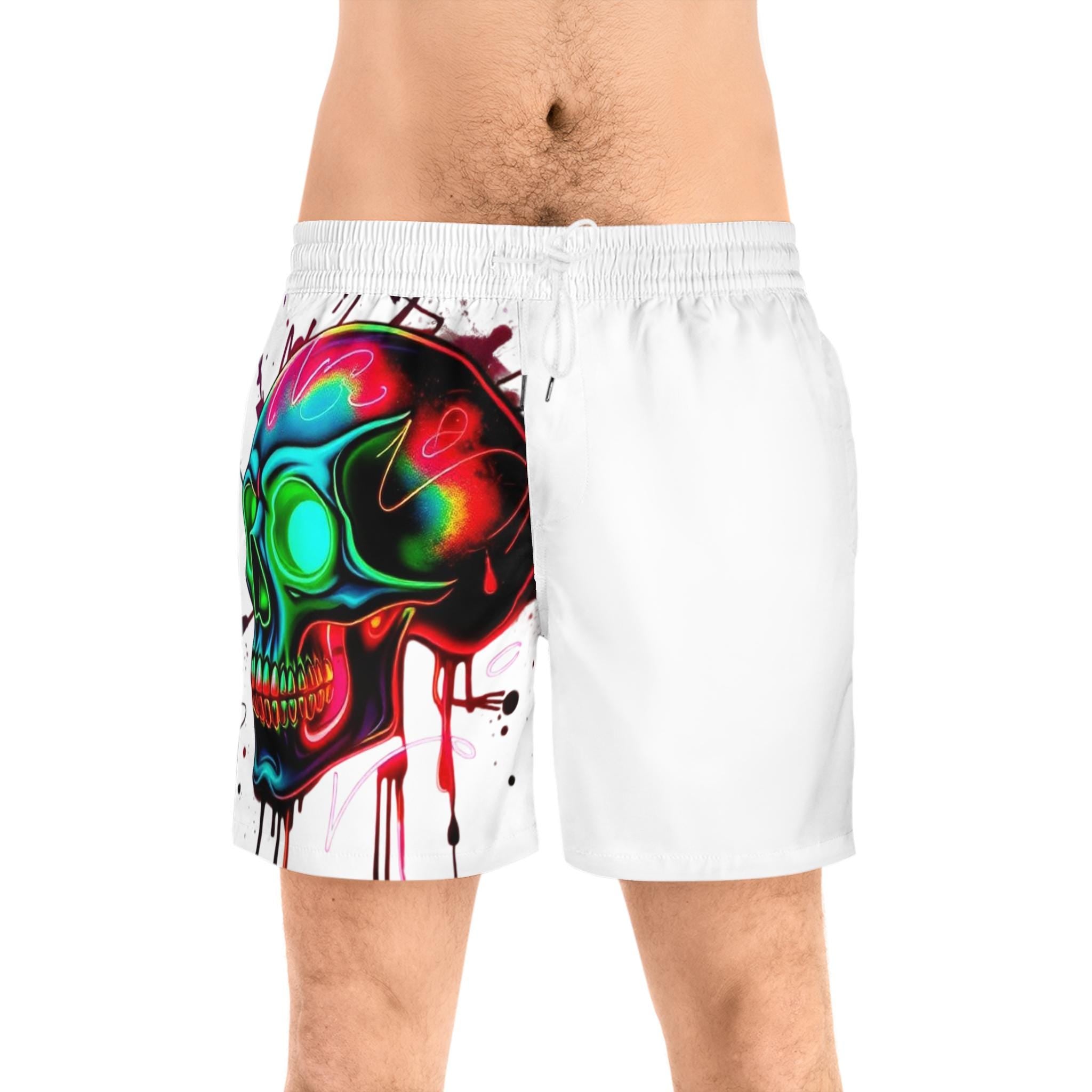 Neon Skull Splash Swim Shorts | Men's Mid-Length Trunks