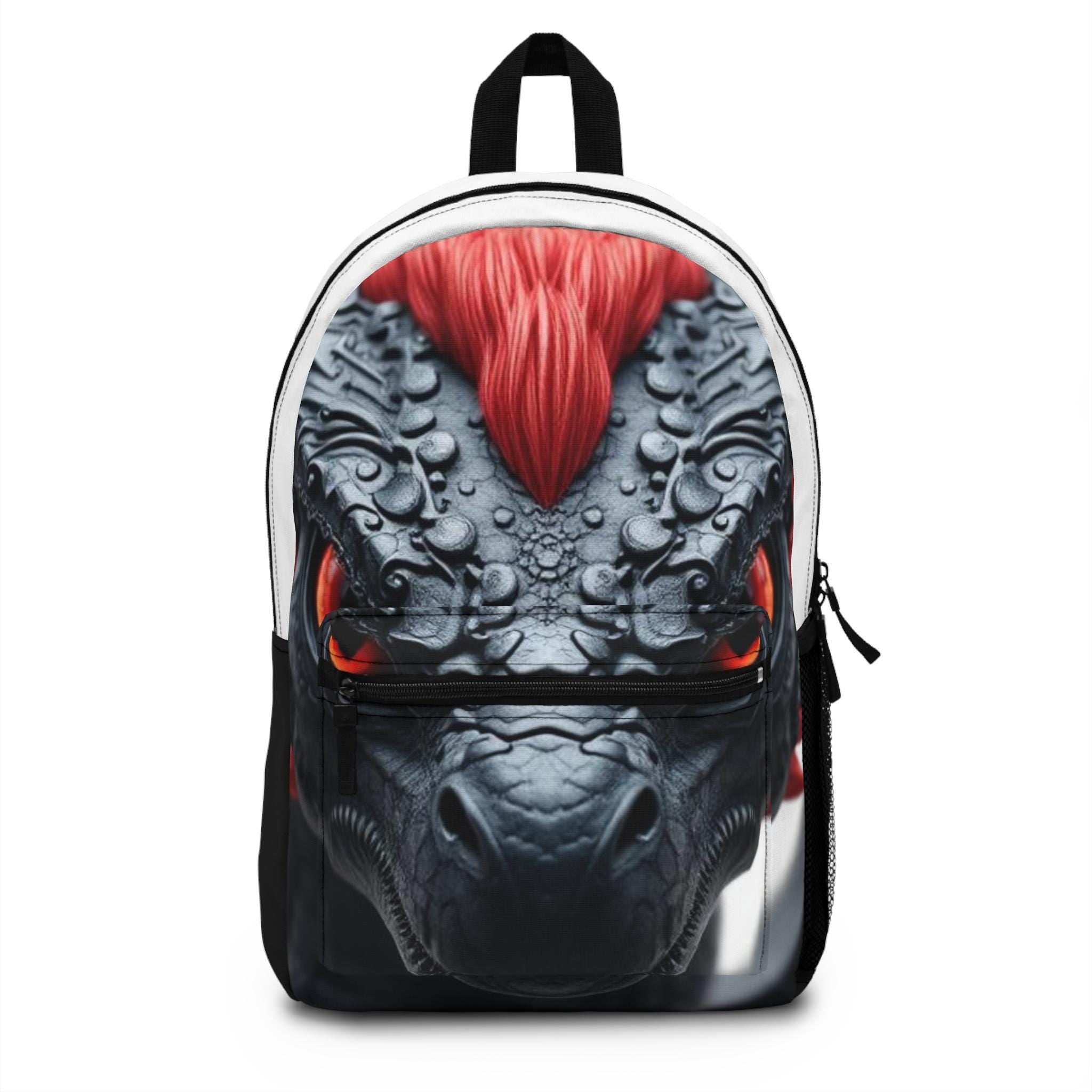 Red-Eyed Dragon Face Backpack | Fantasy Creature Print