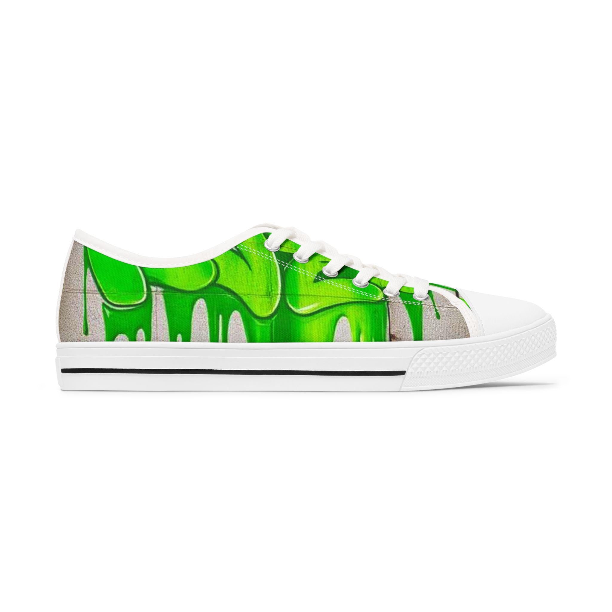 Green Paint Drip Women's Low Top Sneakers | Neon Slime Design