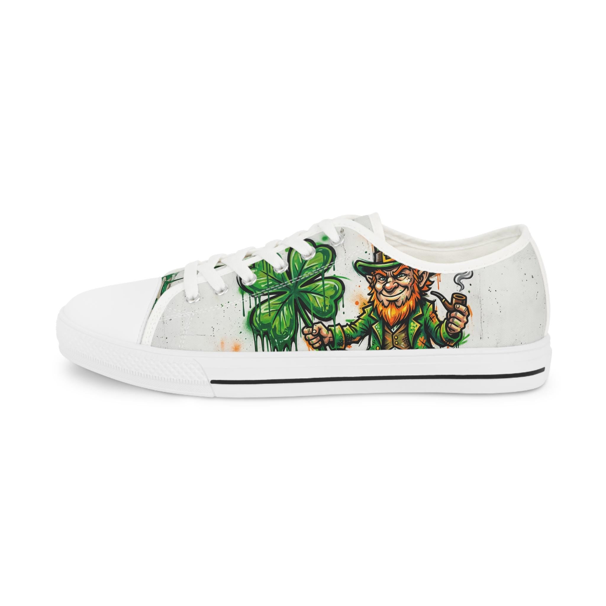 Leprechaun and Shamrocks Men's Low Top Sneakers | St. Patrick's Day Shoes