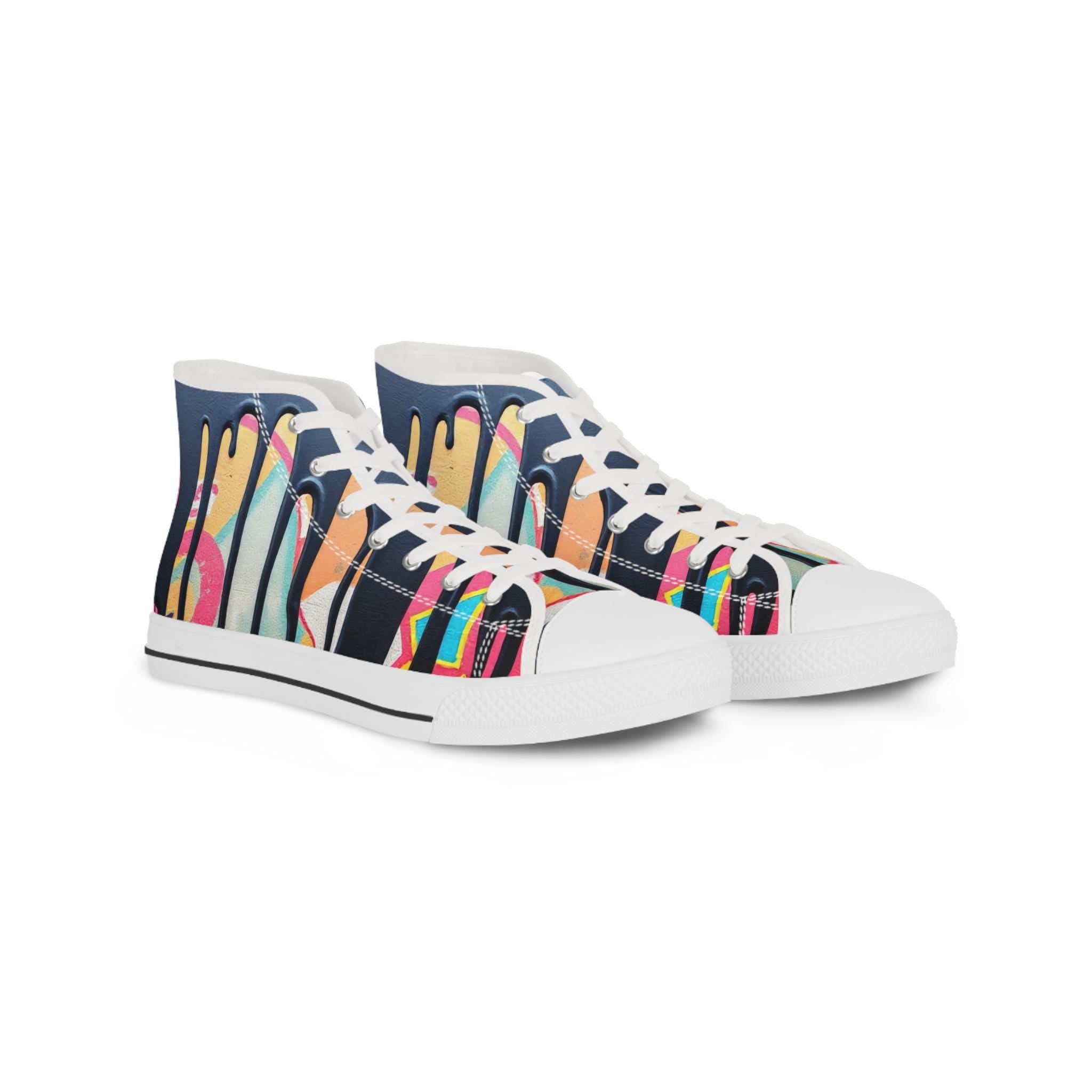 Paint Drip Pattern Men's High Top Sneakers | Navy Pink Canvas Shoes