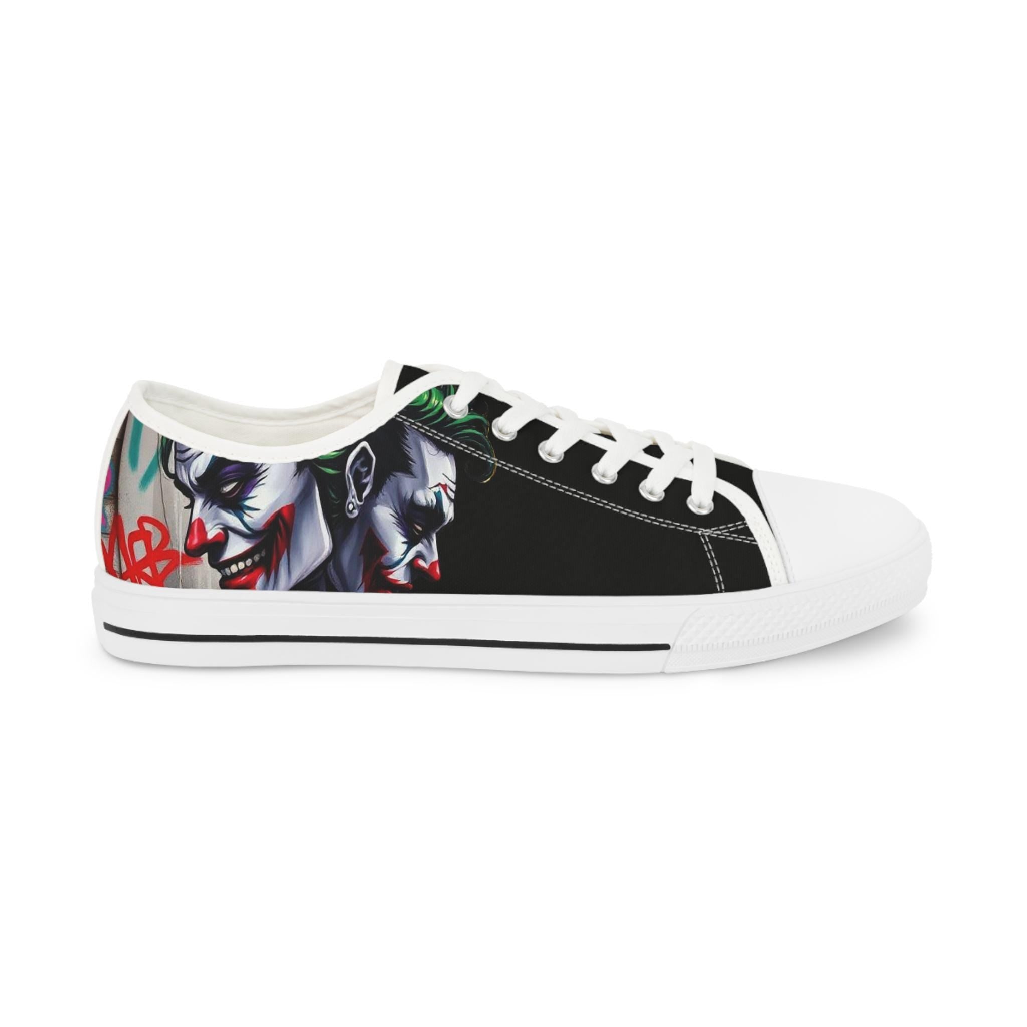 Joker Clown Face Men's Low Top Sneakers | Black Graphic Skate Shoes