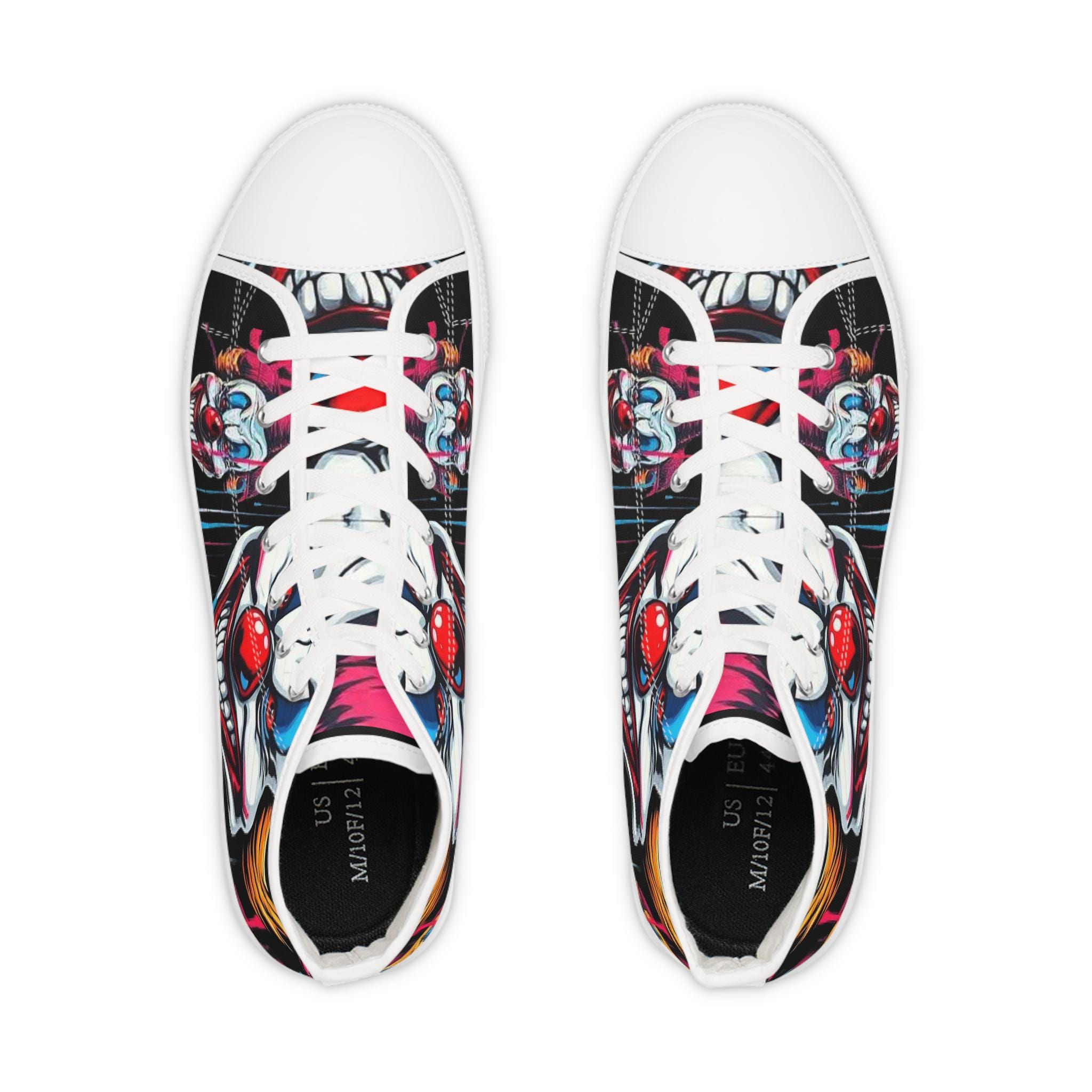 Scary Grinning Clown High Top Sneakers | Horror Circus Shoes