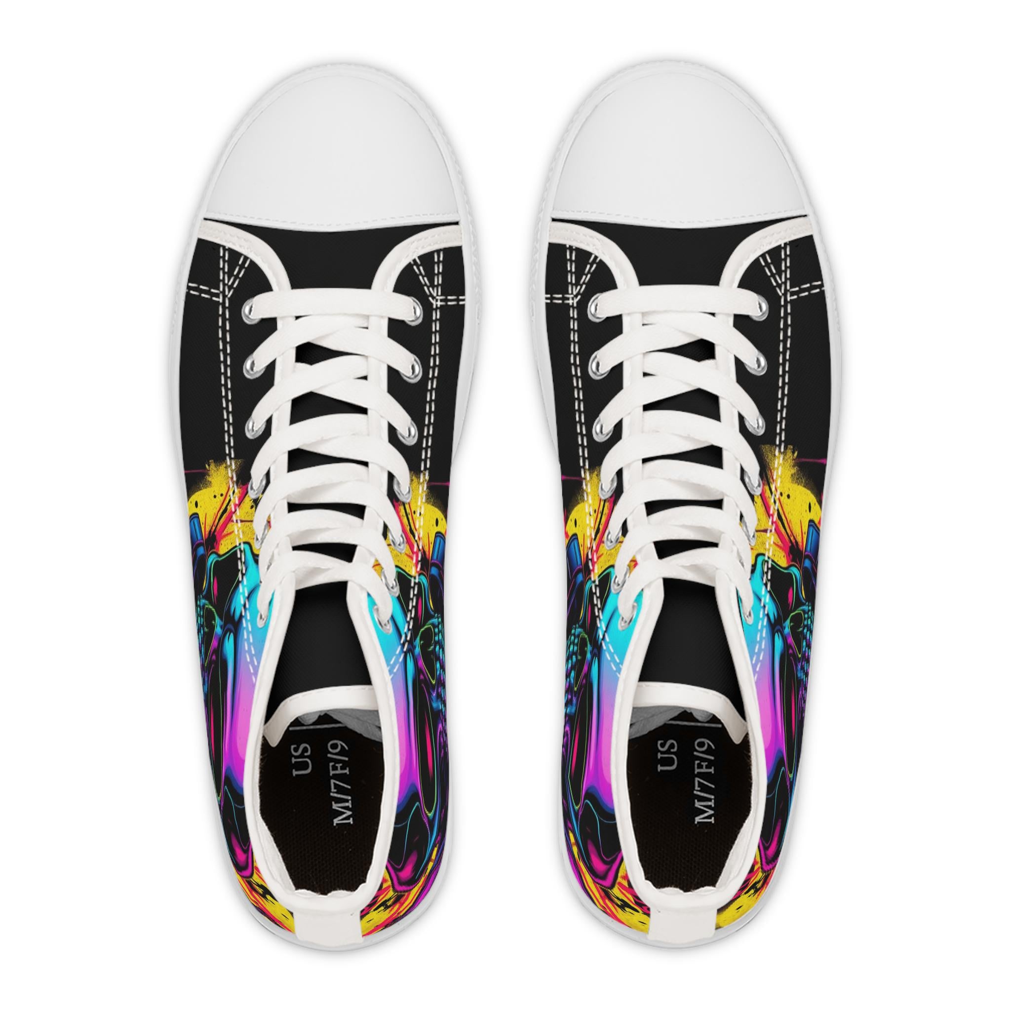 Neon Skull High Top Sneakers | Colorful Grunge Skate Shoes