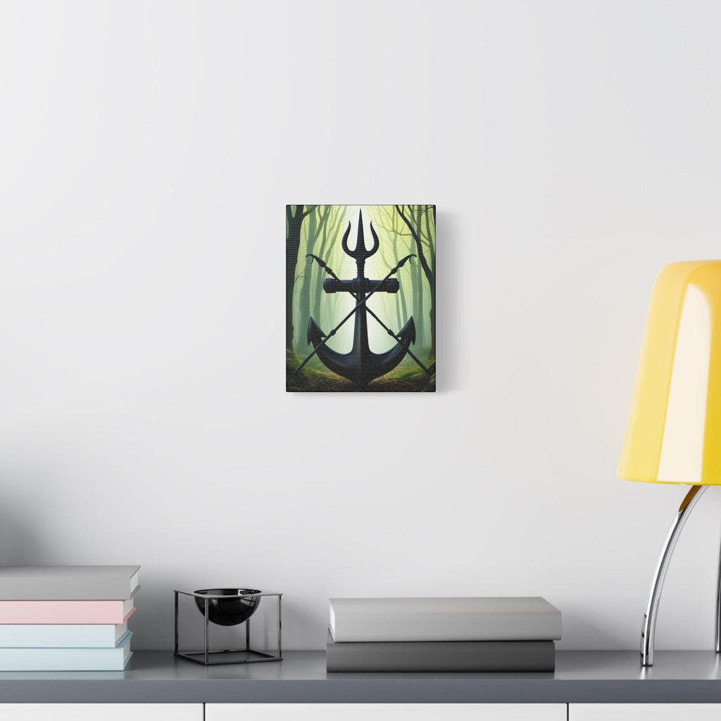 Anchor and Trident Forest Illustration Canvas | Stretched Matte Canvas