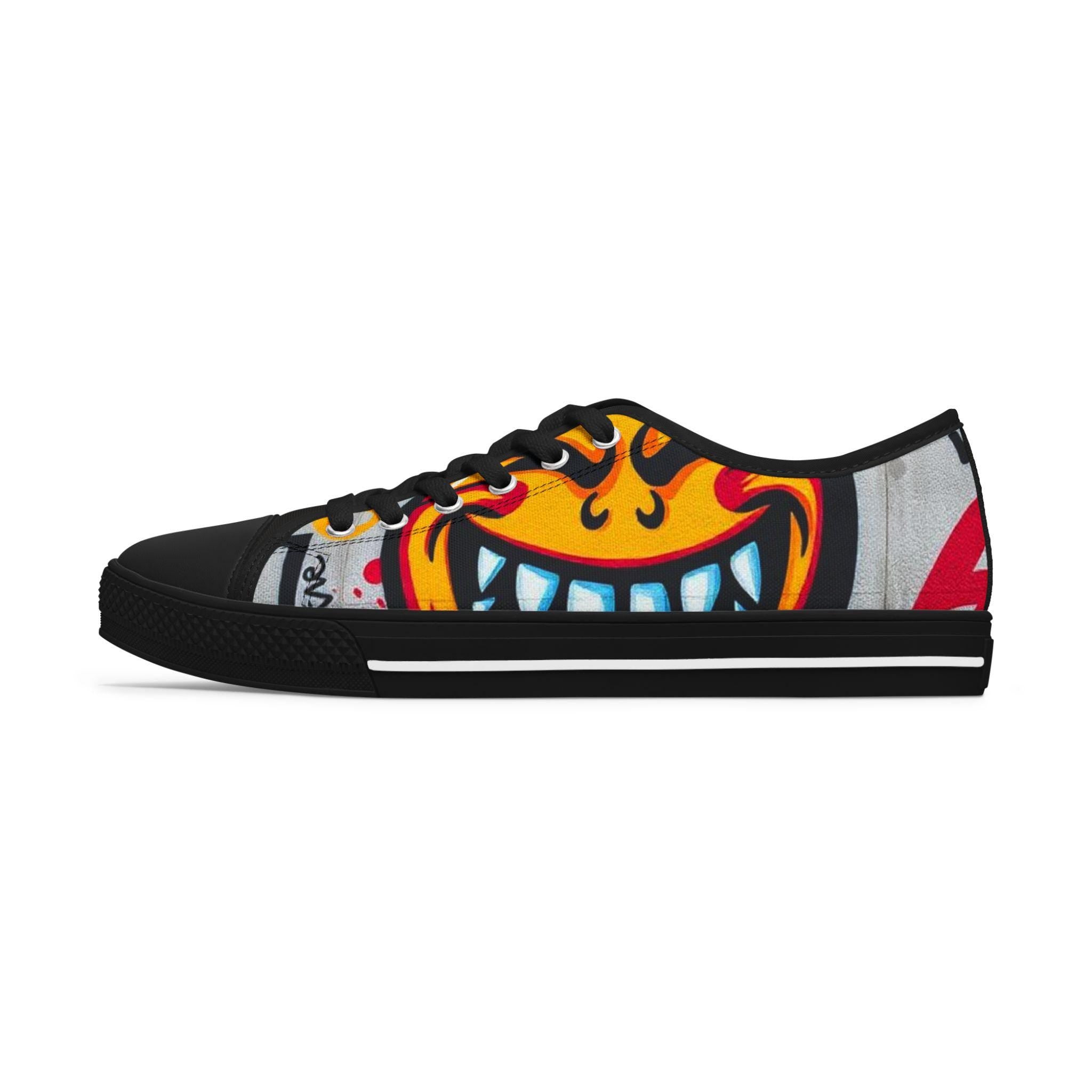 Evil Smile Graffiti Emoji Face Women's Low Top Sneakers | Street Art Graffiti Print