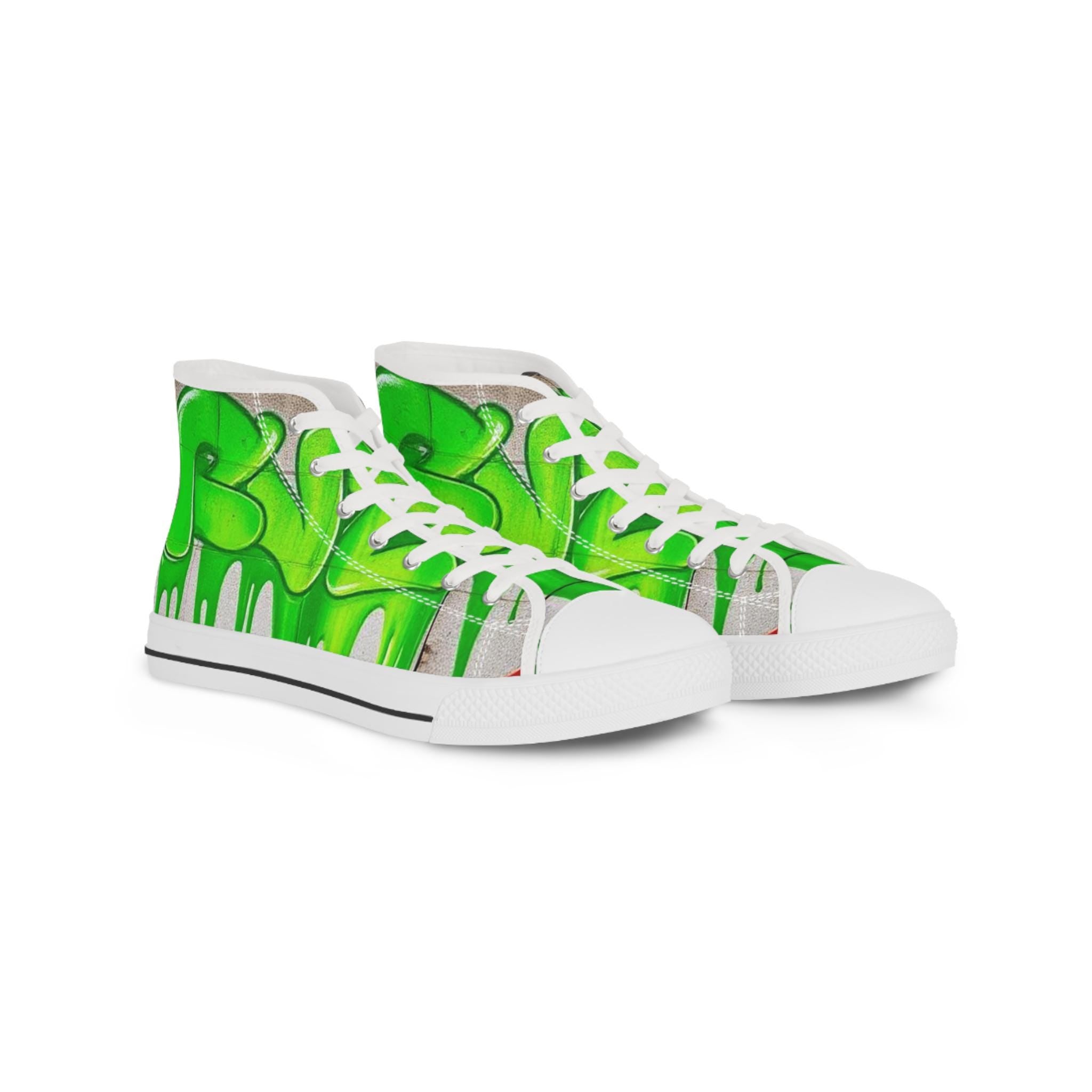 Green Paint Drip High Top Sneakers | Street Art Skate Shoes