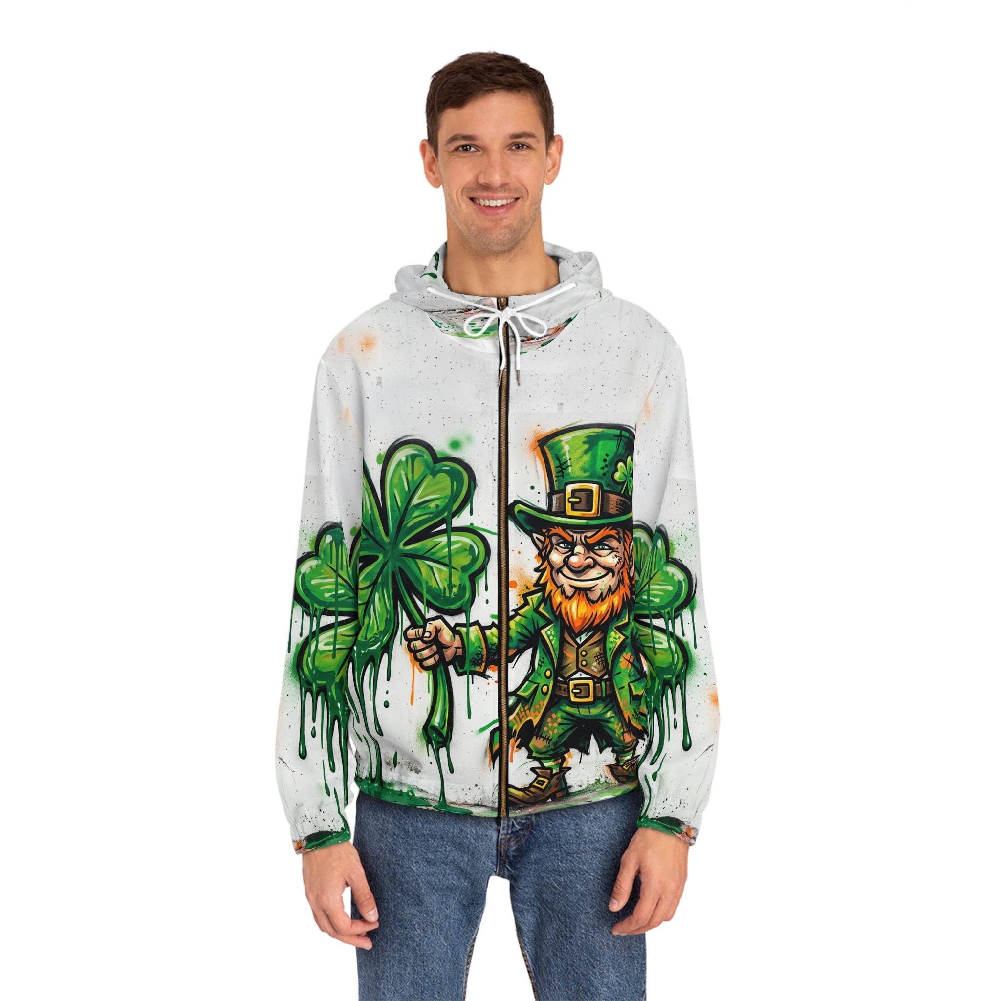 Leprechaun Shamrock Graffiti Hoodie | St. Patrick's Day Street Art Full-Zip