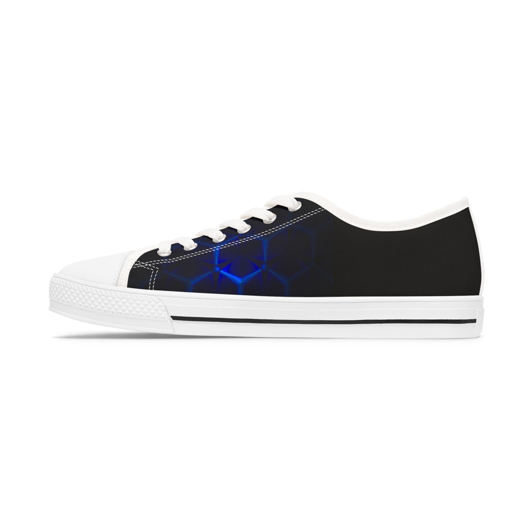 Blue Hexagon Circuit Pattern Women's Low Top Sneakers | Tech Grid Design