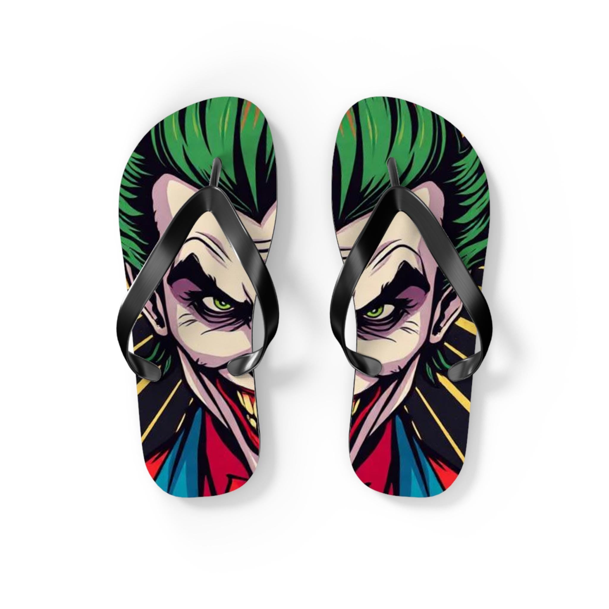 Joker Face Flip Flops | Comic Villain Green Hair