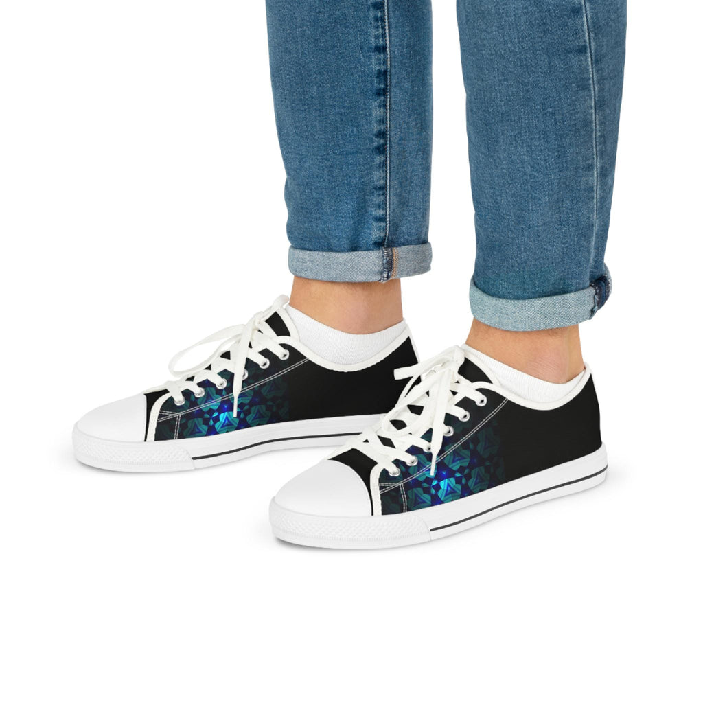 Teal Geometric Mosaic Abstract Pattern Men's Low Top Sneakers | Geometric Art Print