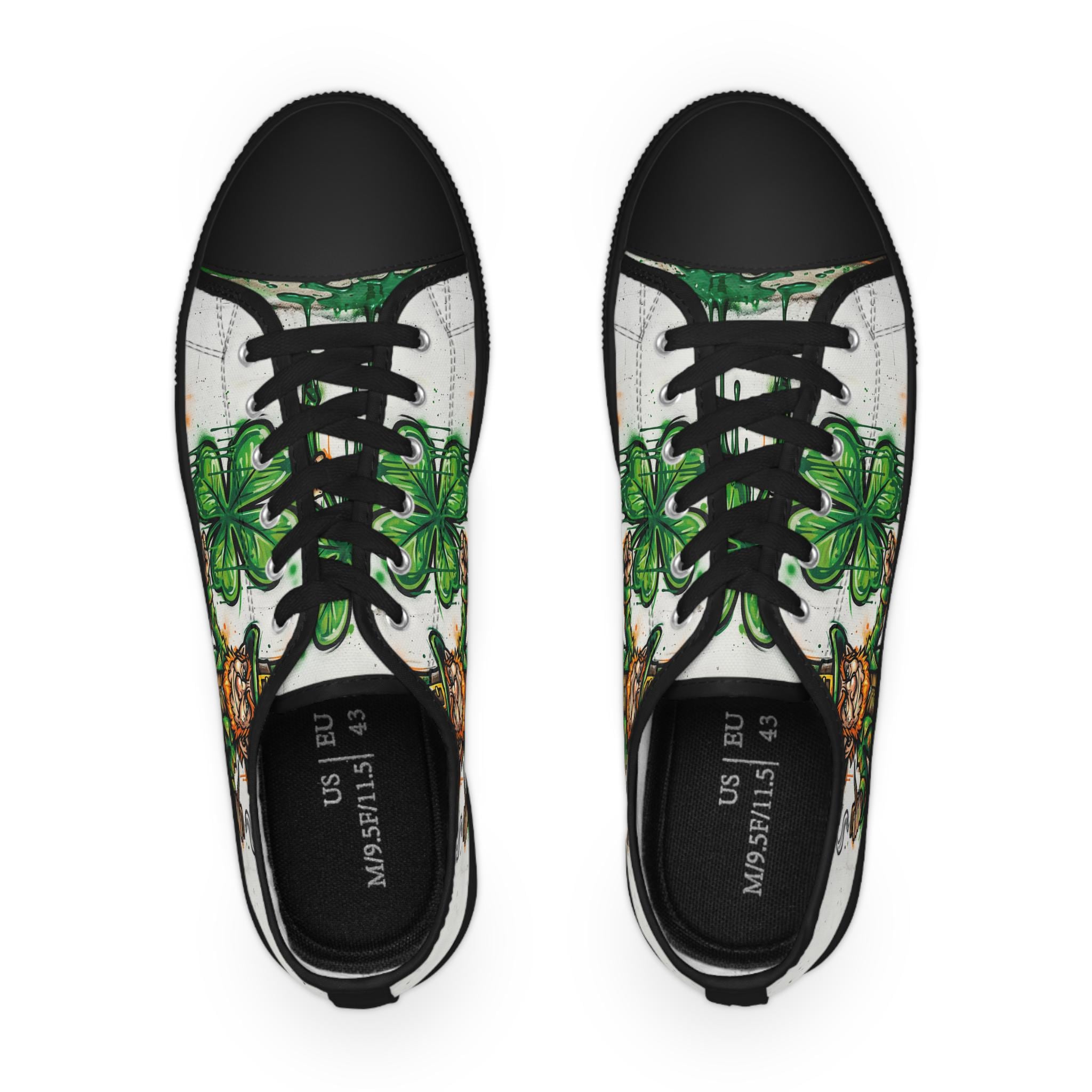 Leprechaun and Shamrocks Men's Low Top Sneakers | St. Patrick's Day Shoes
