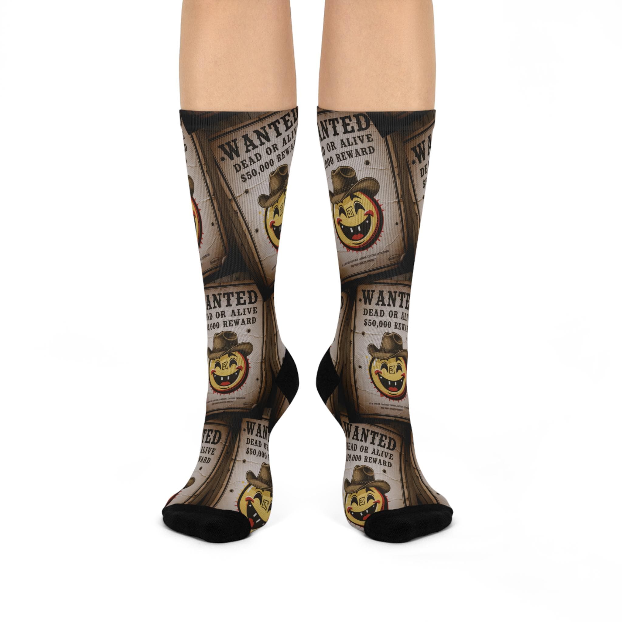 Wanted Poster Emoji Pattern Socks Cushioned Crew