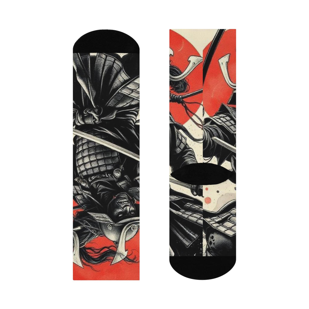 Samurai Helmet Warrior Crew Socks | Red Sun Armor Illustration