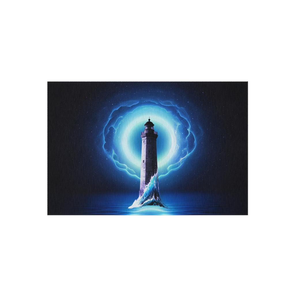 Lighthouse with Electric Aura Outdoor Rug | Nautical Coastal Decor