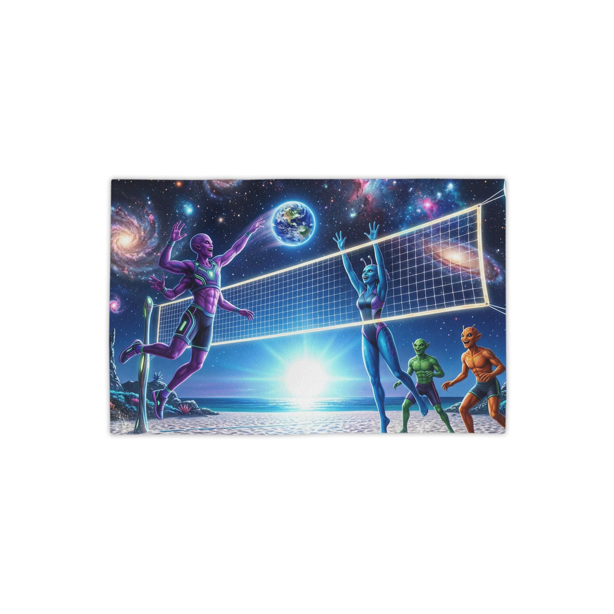 Galactic Beach Volleyball Beach Towel | Space Sunset Alien Players