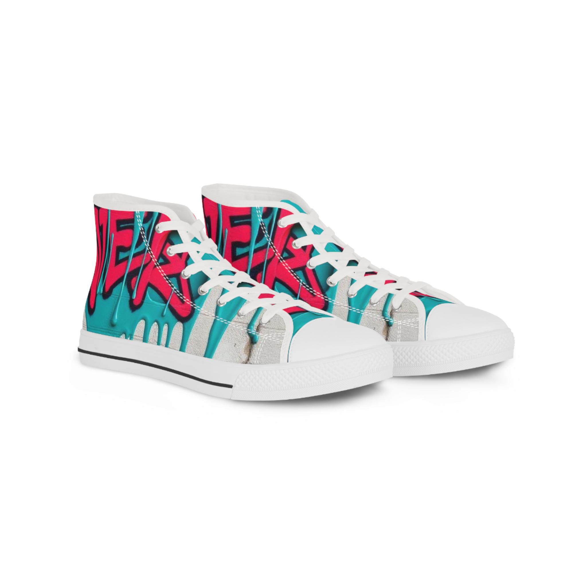 Teal Pink Street Graffiti Men's High Top Sneakers | Urban Skate Style