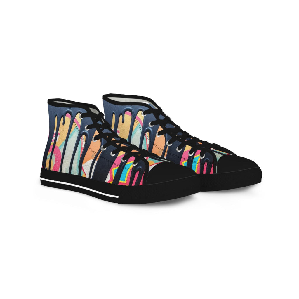Paint Drip Pattern Men's High Top Sneakers | Navy Pink Canvas Shoes