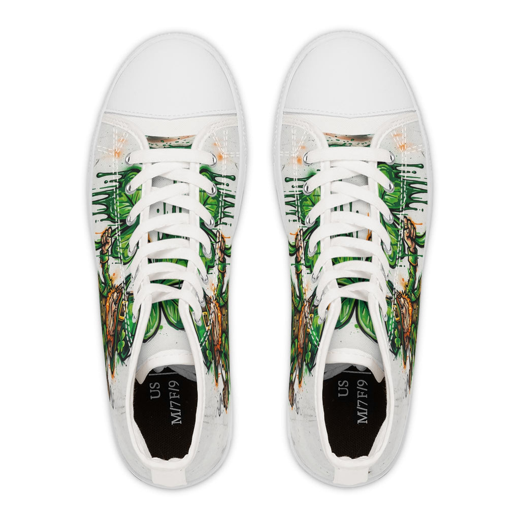 Leprechaun and Shamrock Women's High Top Sneakers | St. Patrick's Day Green Art