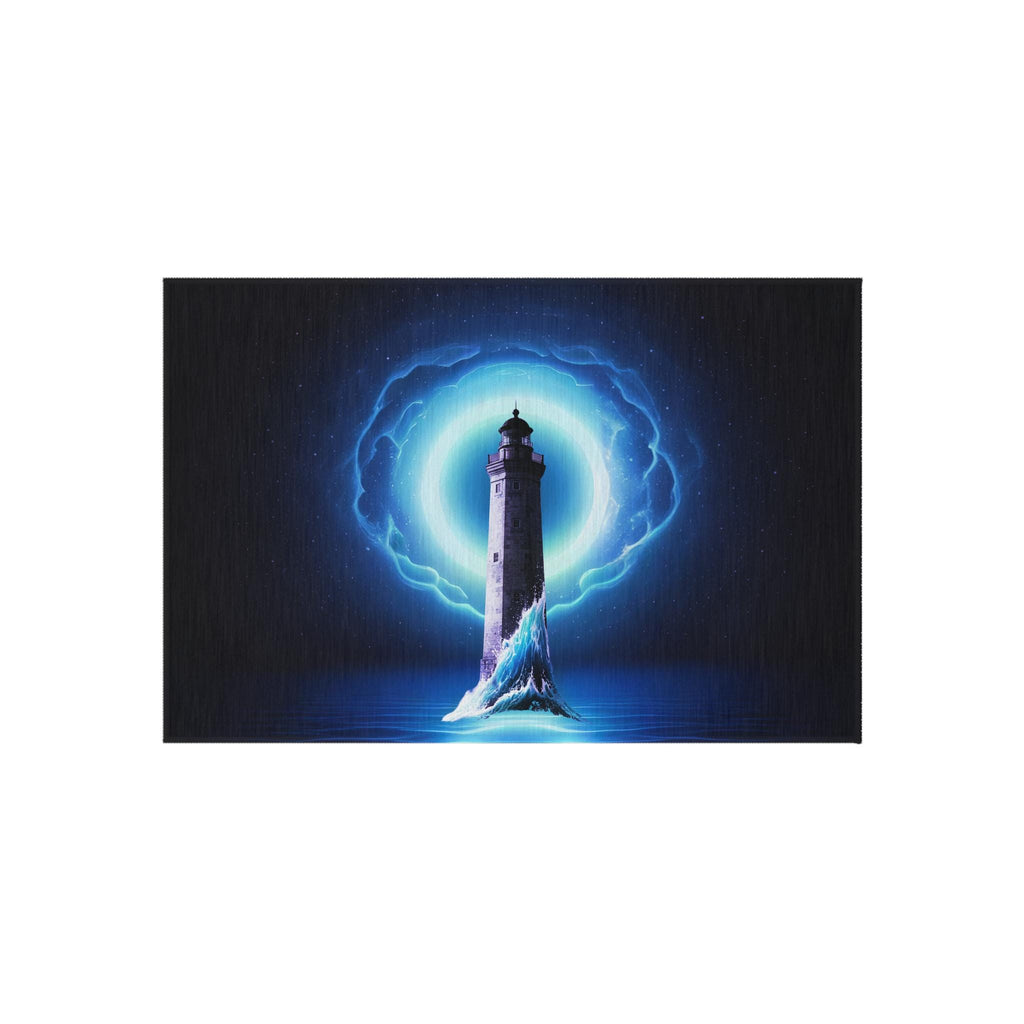 Lighthouse with Electric Aura Outdoor Rug | Nautical Coastal Decor