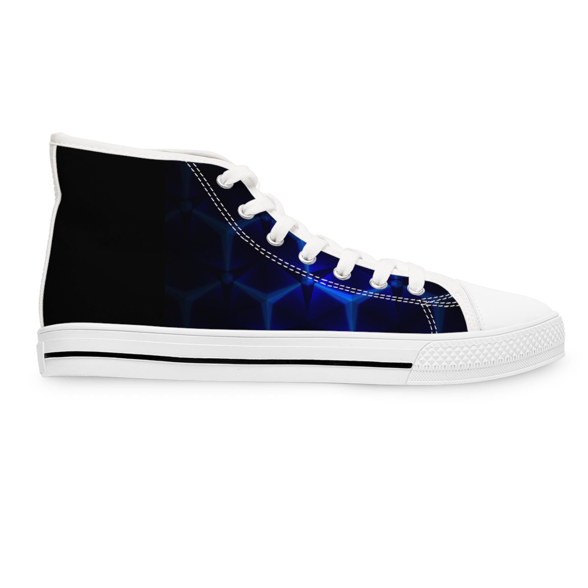 Blue Hexagon Circuit Women's High Top Sneakers | Geometric Pattern Athletic Shoes