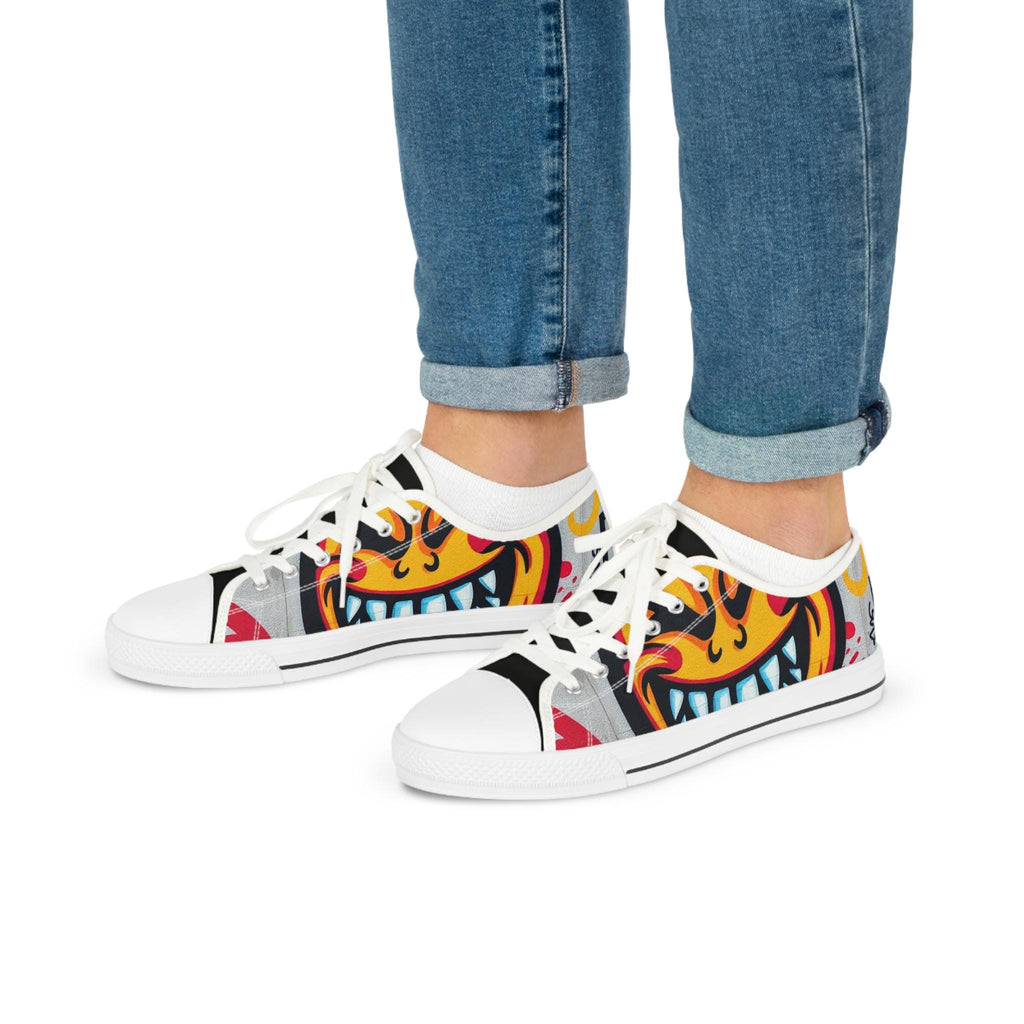 Evil Smile Graffiti Emoji Face Men's Low Top Sneakers | Bold Streetwear Illustration