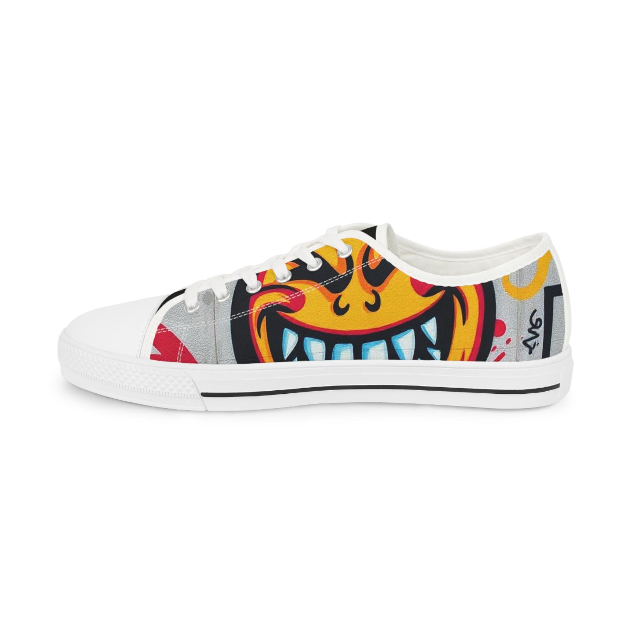 Evil Smile Graffiti Emoji Face Men's Low Top Sneakers | Bold Streetwear Illustration