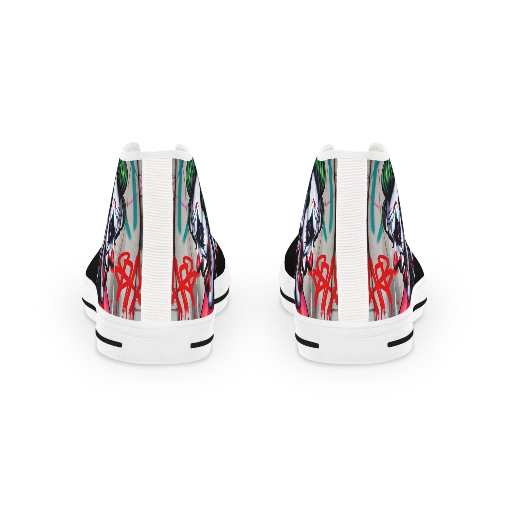Men's Joker Clown Face High Top Sneakers, Comic Book Art Footwear