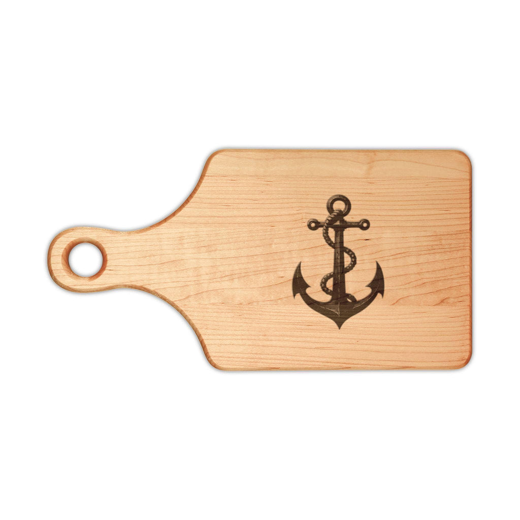 Nautical Anchor Engraved Wooden Cutting Board | Rustic Paddle or Rectangle