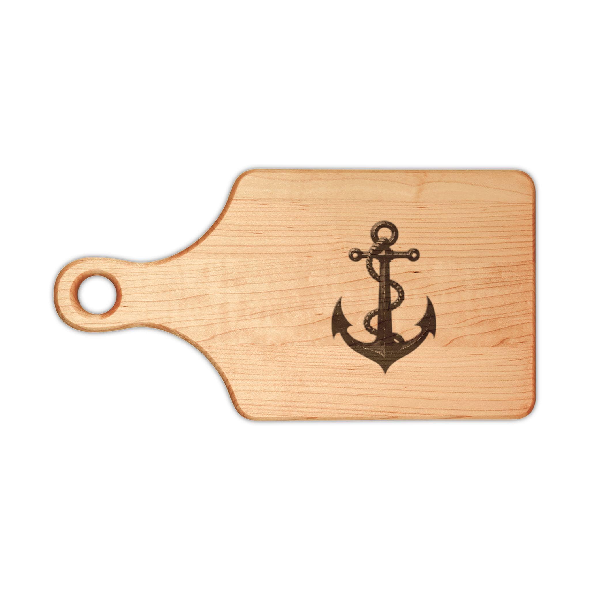 Nautical Anchor Engraved Wooden Cutting Board | Rustic Paddle or Rectangle