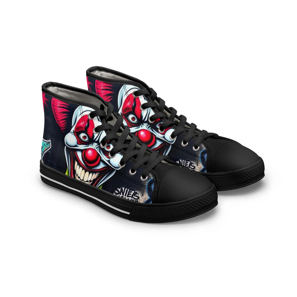 Creepy Clown Graffiti Face Women's High Top Sneakers | Horror Halloween Shoe Art