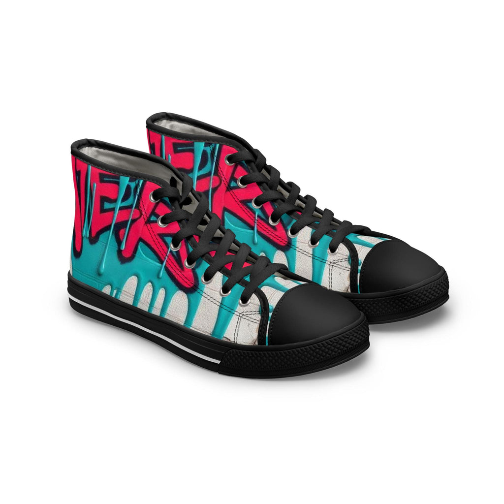 Teal Pink Street Graffiti Women's High Top Sneakers | Street Art Pattern