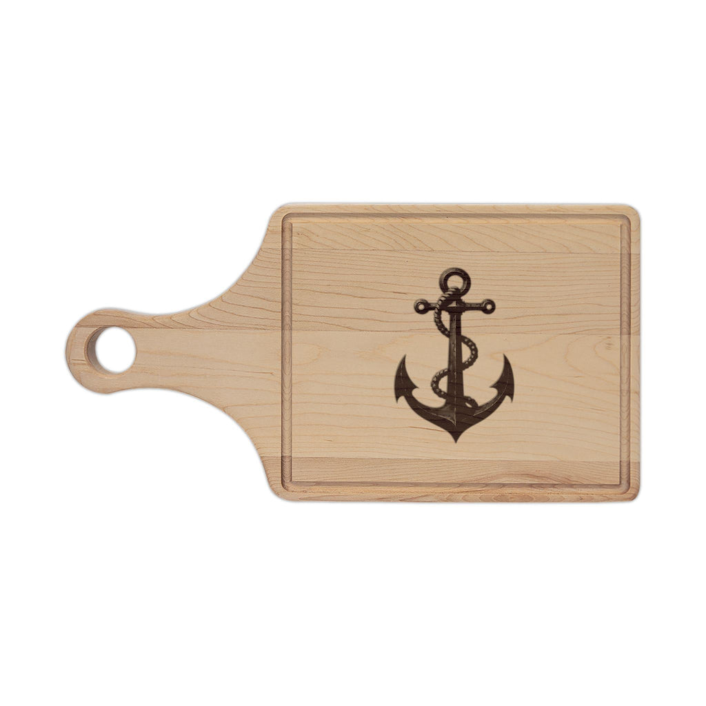 Nautical Anchor Engraved Wooden Cutting Board | Rustic Paddle or Rectangle