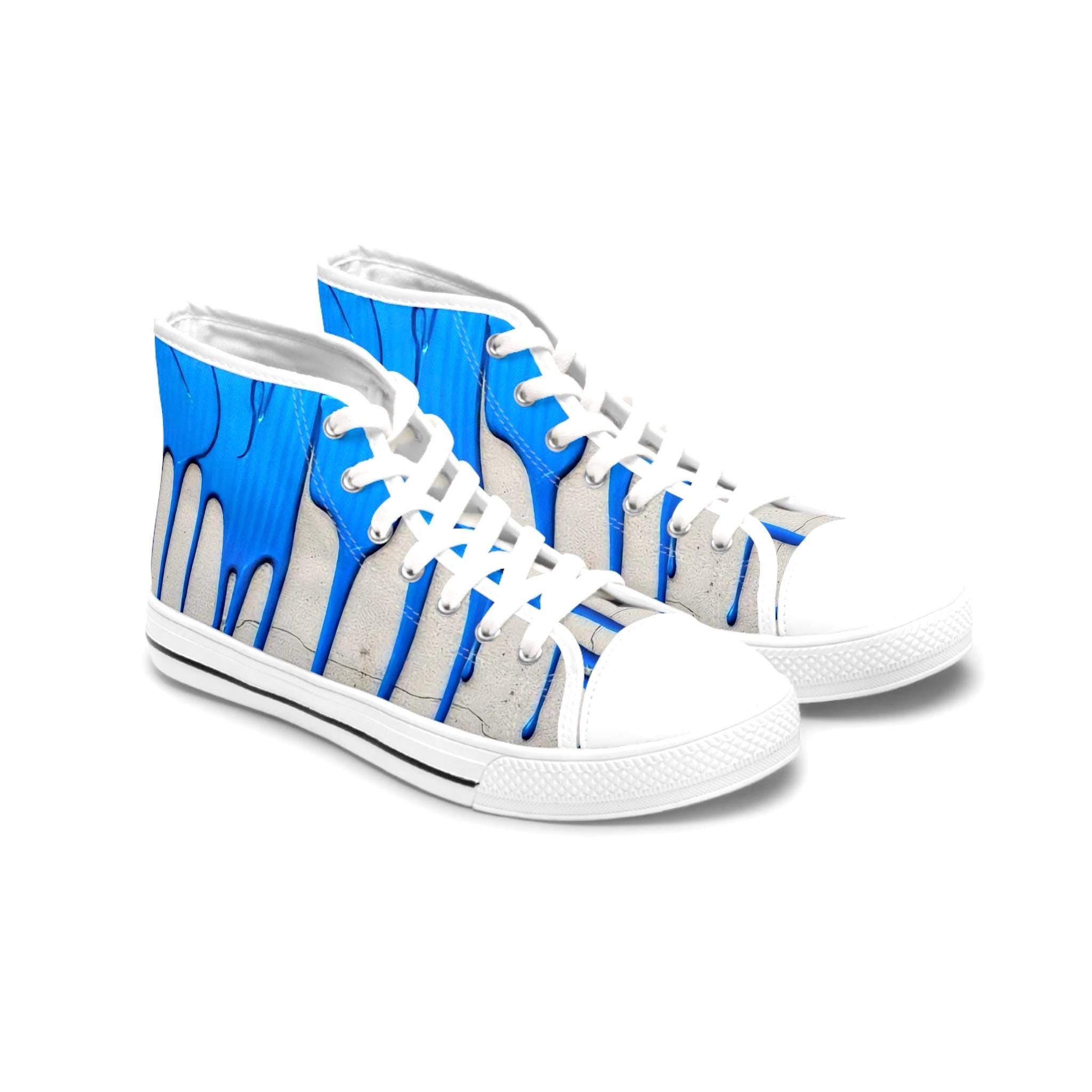 Blue Paint Drip Women's High Top Sneakers | Artistic Streetwear Shoes