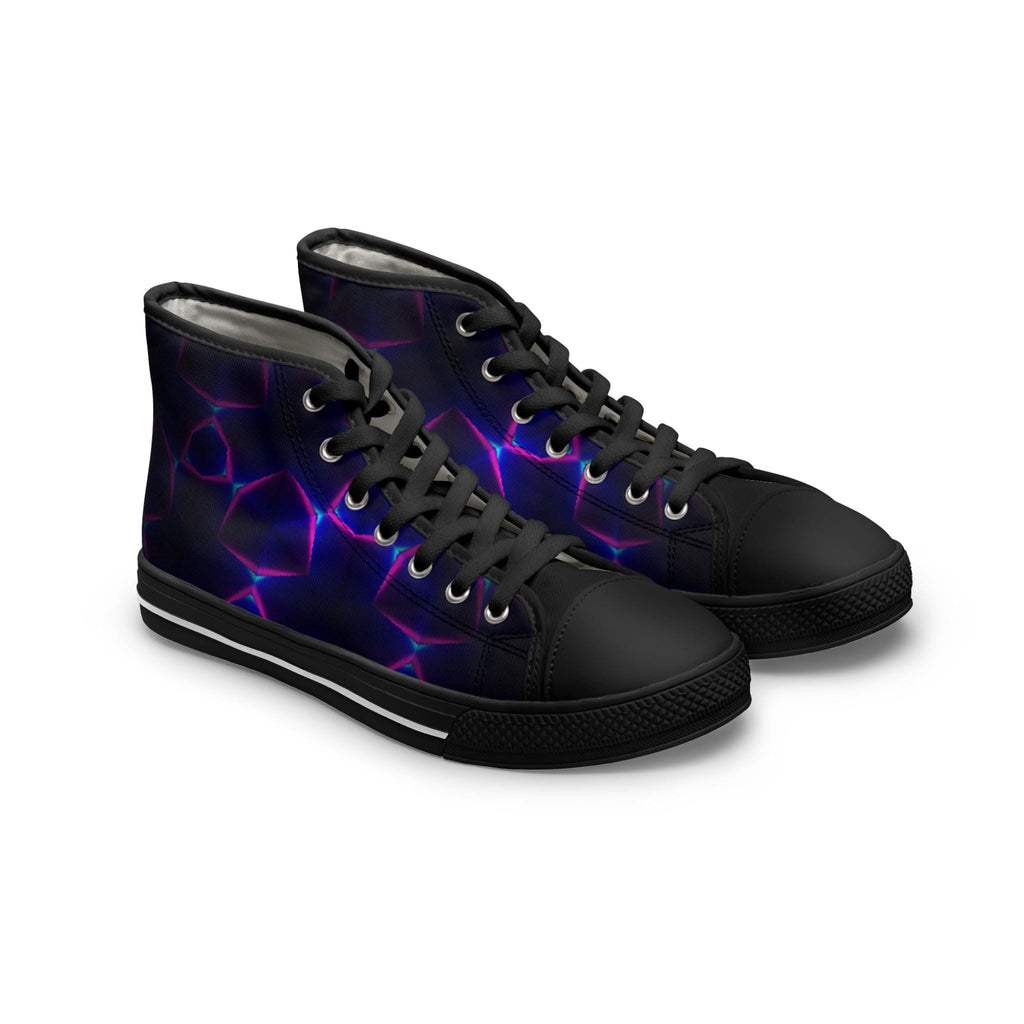 Neon Plasma Pattern Women's High Top Sneakers | Purple Electric Design