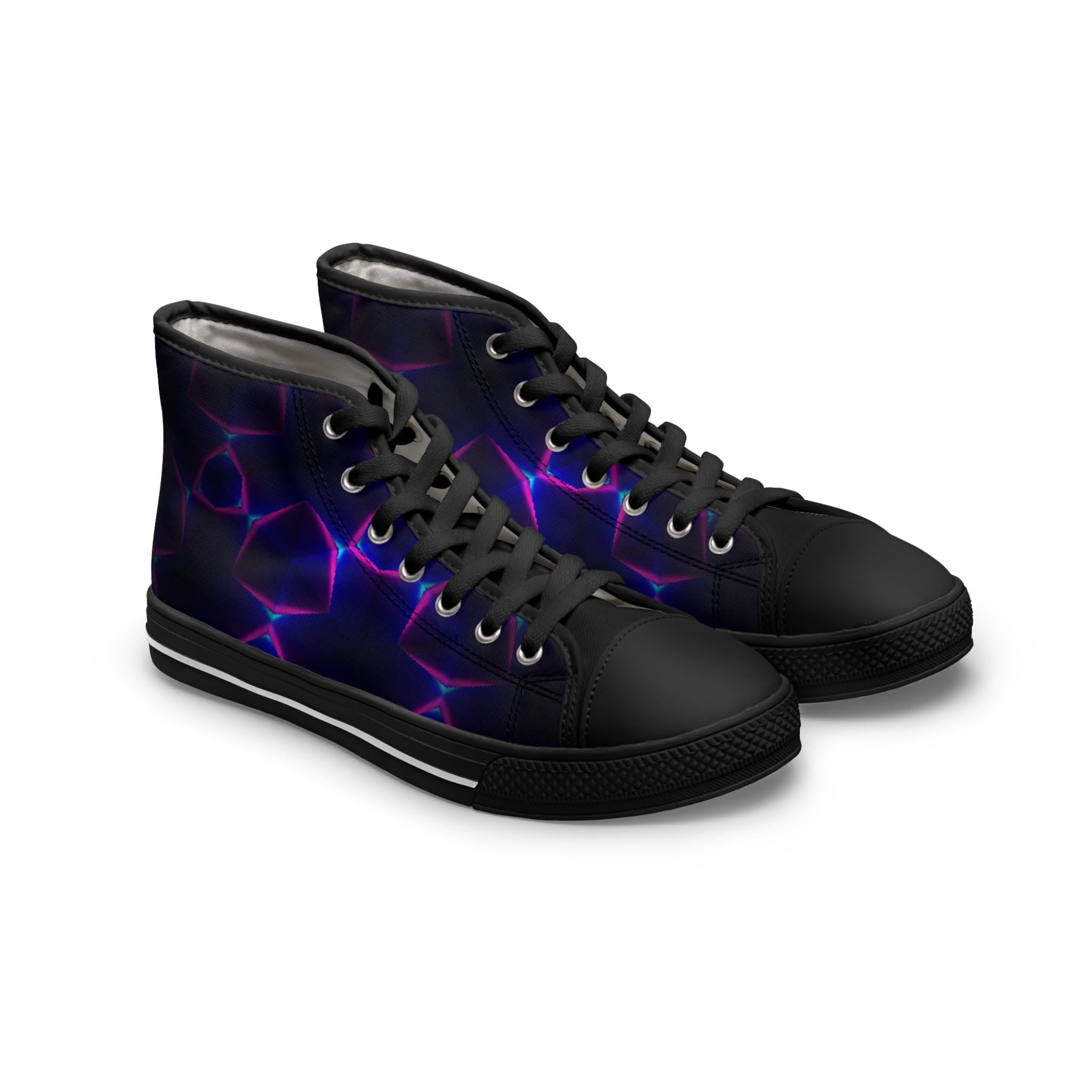 Neon Plasma Pattern Women's High Top Sneakers | Purple Electric Design