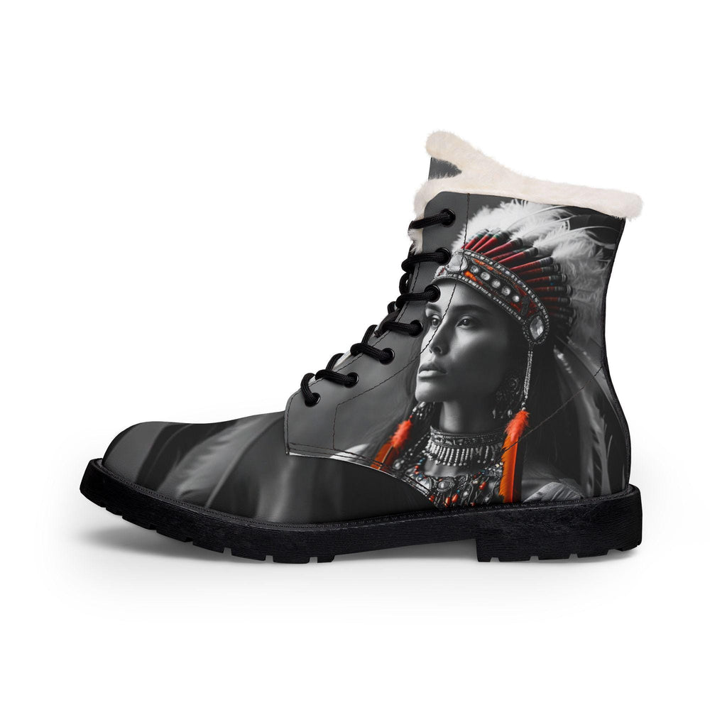 Native American Chief Portrait Boots | Fur Lined Leather Boots