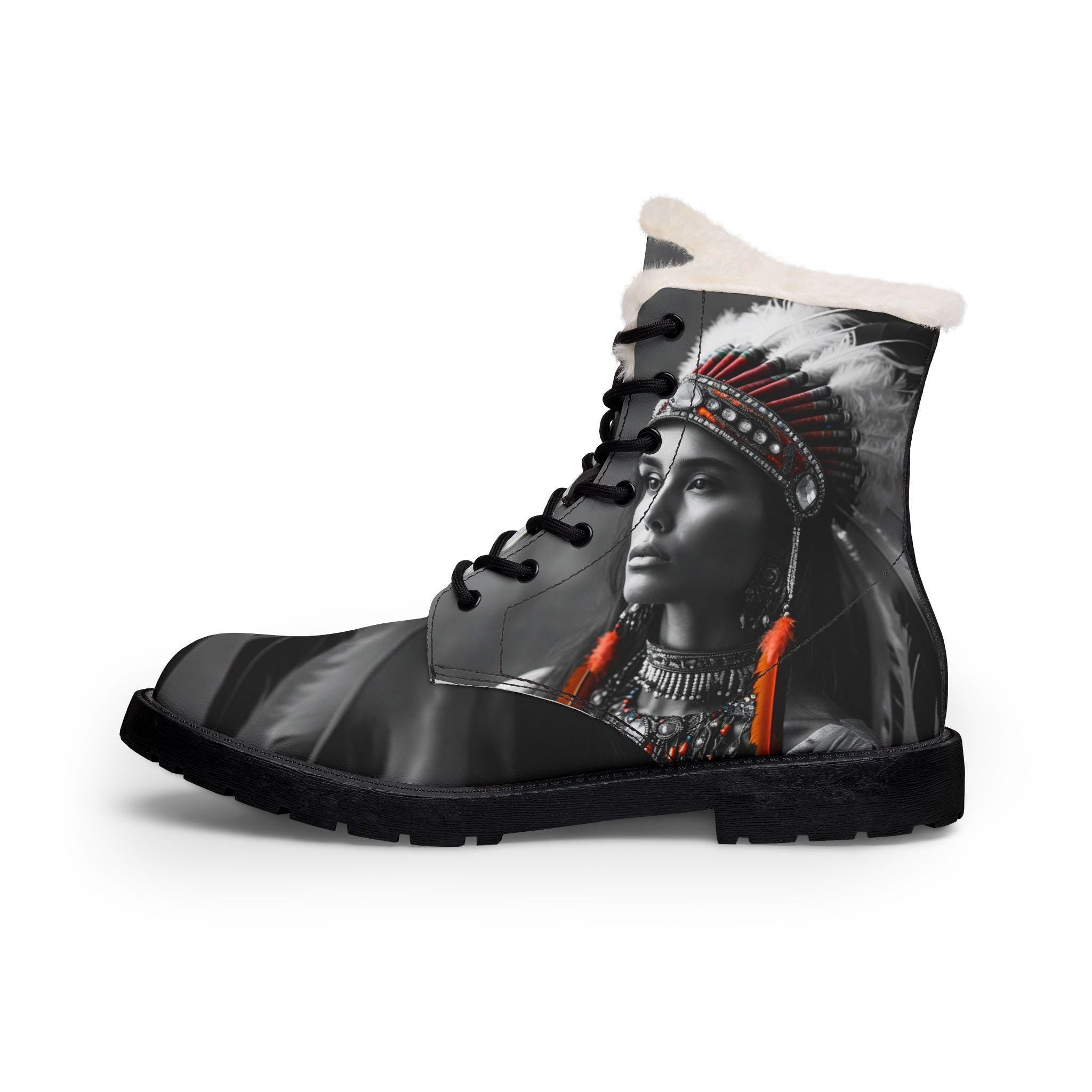 Native American Chief Portrait Boots | Fur Lined Leather Boots